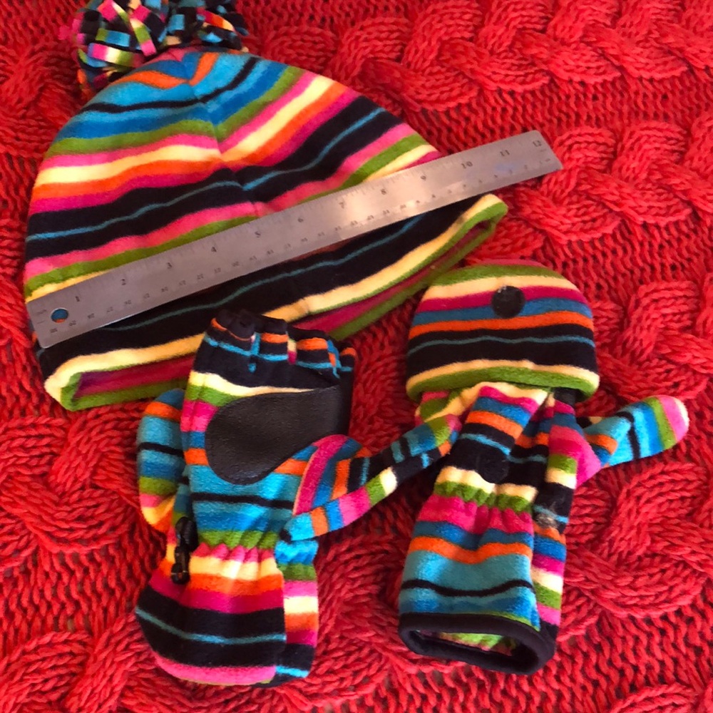 Winter Convertible gloves and hat rainbow stripes